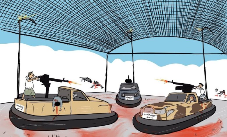 صورة رسم يوضح خارطة العصابات وأوكار أمراء الحرب في تعز “إمارة الإخوان المحاصرة”