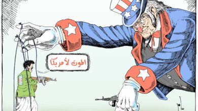 صورة الحوثي وأمريكا وإسرائيل!