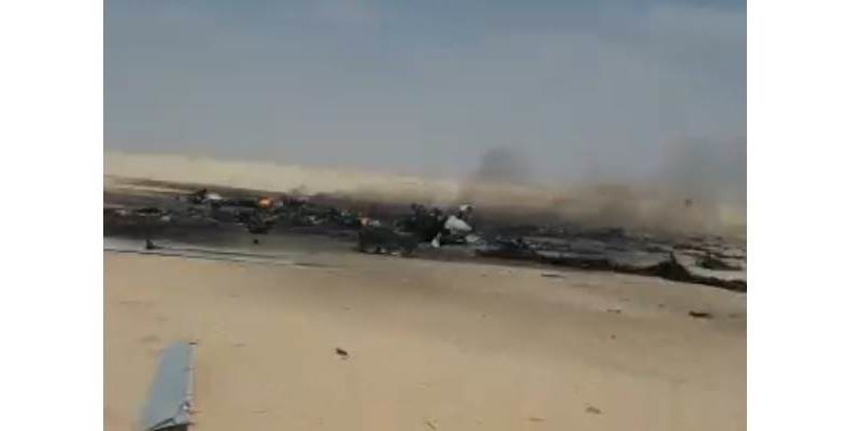 صورة سقوط طائرة حوثية واحتراقها بصحراء الجوف